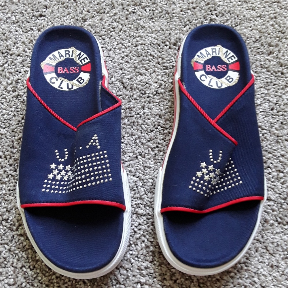 Bass Marine Club flip flops blue red Patriotic women size 6M